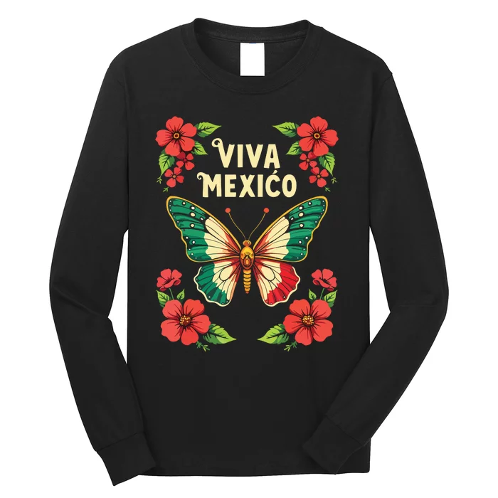 Viva Mexico Mexican Independence Day Butterfly Mexico Long Sleeve Shirt