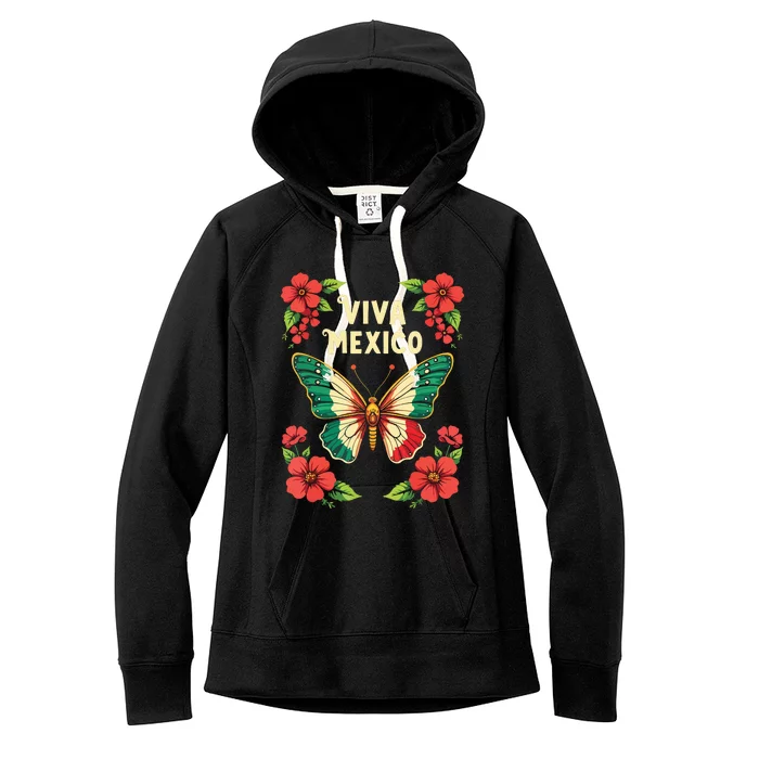 Viva Mexico Mexican Independence Day Butterfly Mexico Women's Fleece Hoodie