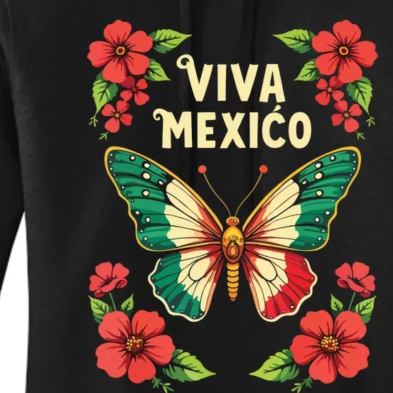 Viva Mexico Mexican Independence Day Butterfly Mexico Women's Pullover Hoodie