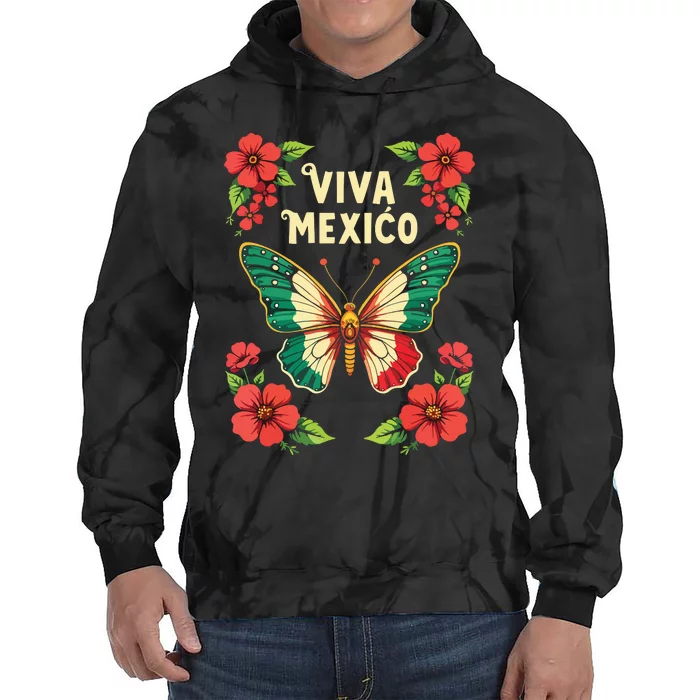 Viva Mexico Mexican Independence Day Butterfly Mexico Tie Dye Hoodie