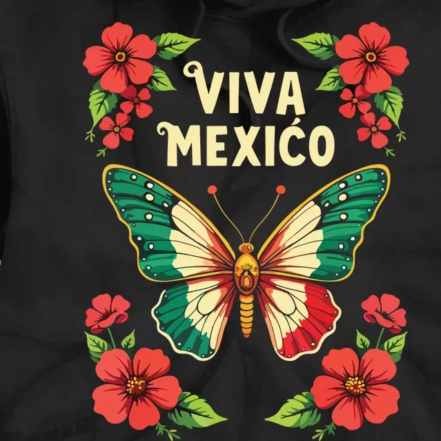 Viva Mexico Mexican Independence Day Butterfly Mexico Tie Dye Hoodie