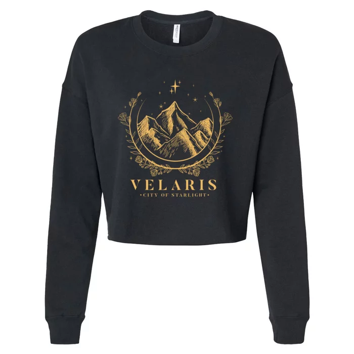 Velaris Mountain Night Sky Stars Cropped Pullover Crew