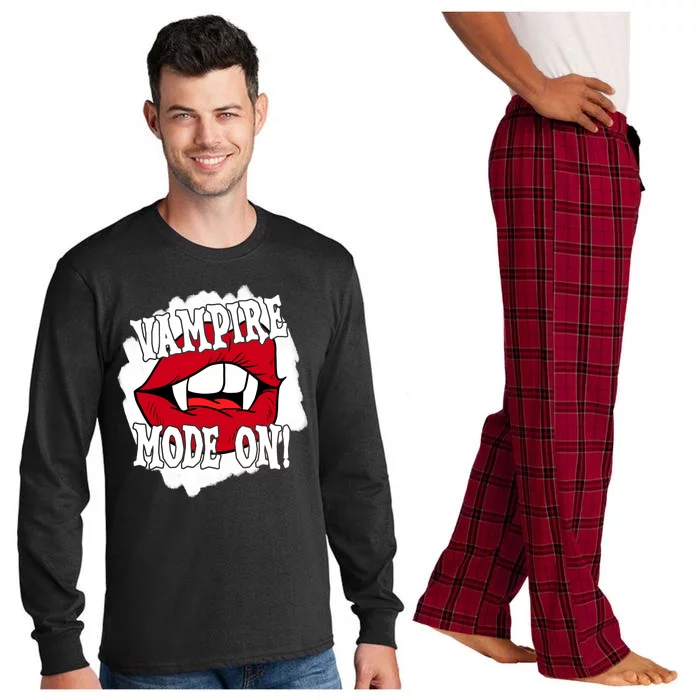 Vampire Mode On Fangs Lips Halloween Long Sleeve Pajama Set