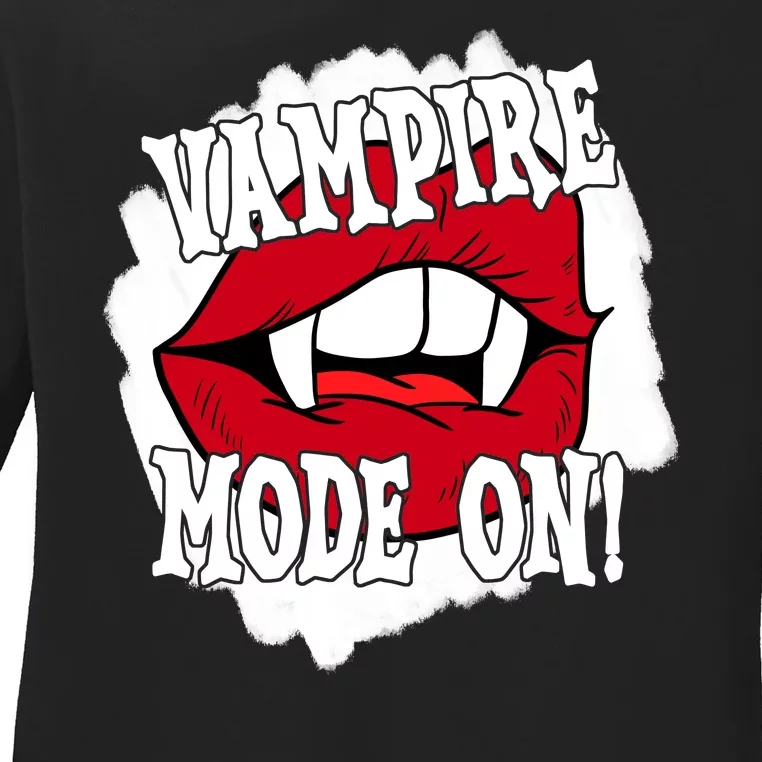 Vampire Mode On Fangs Lips Halloween Ladies Long Sleeve Shirt