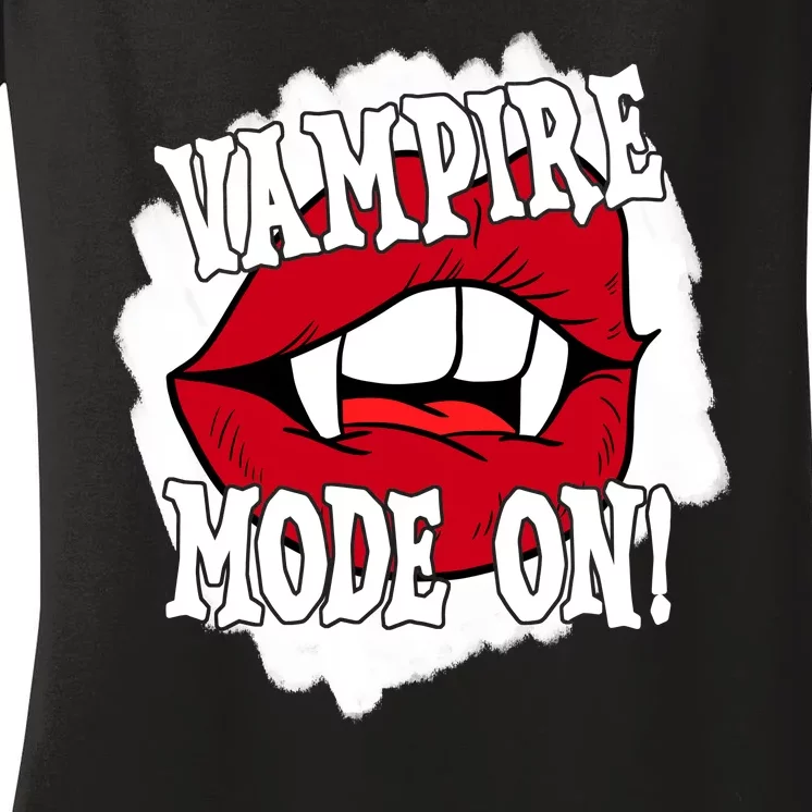 Vampire Mode On Fangs Lips Halloween Women's V-Neck T-Shirt