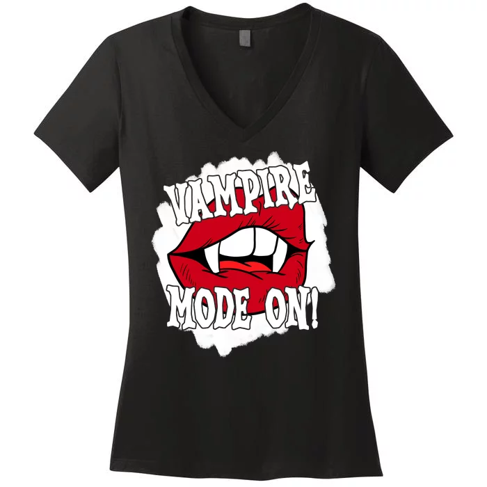 Vampire Mode On Fangs Lips Halloween Women's V-Neck T-Shirt