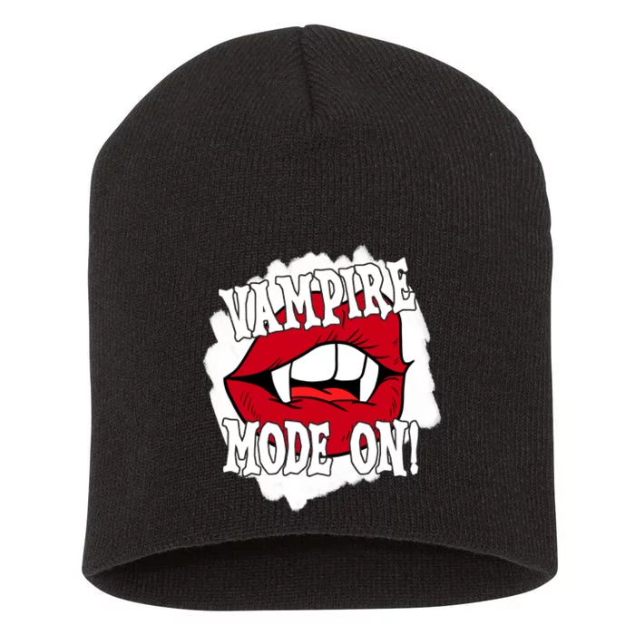 Vampire Mode On Fangs Lips Halloween Short Acrylic Beanie