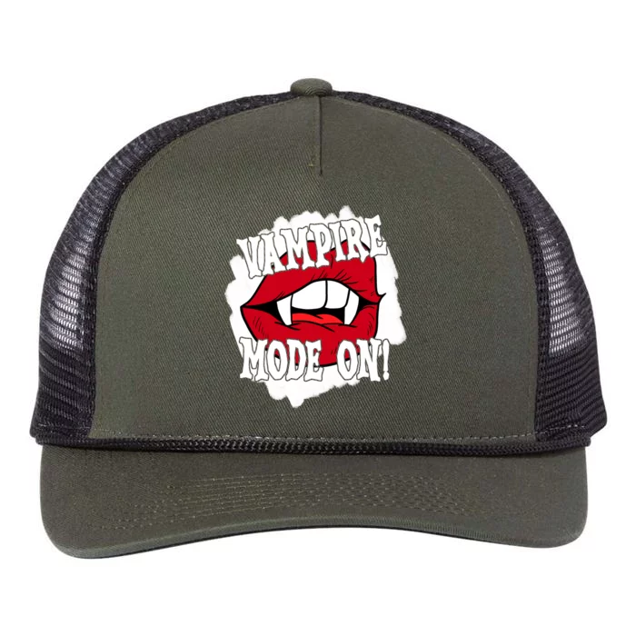 Vampire Mode On Fangs Lips Halloween Retro Rope Trucker Hat Cap