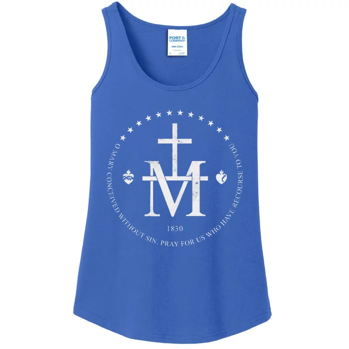 Virgin Mary Of Miraculous Medal Our Lady Marian Cross Ladies Essential Tank