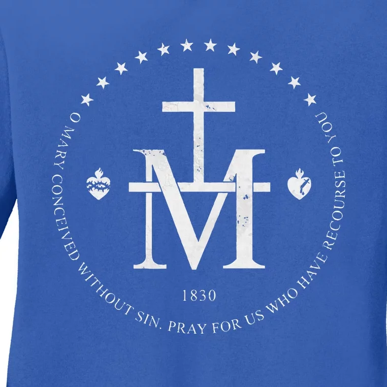 Virgin Mary Of Miraculous Medal Our Lady Marian Cross Ladies Long Sleeve Shirt