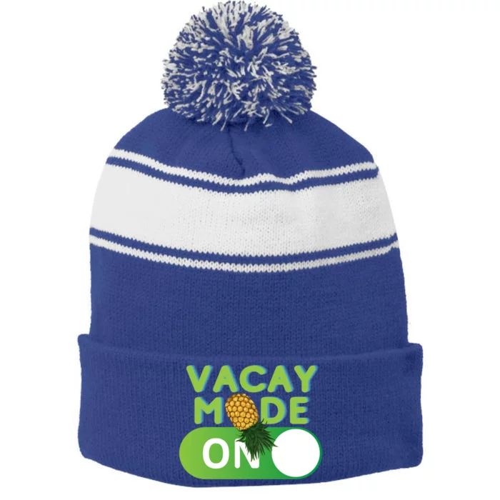 Vacay Mode On Retro Swinger Upside Down Pineapple Cool Gift Stripe Pom Pom Beanie