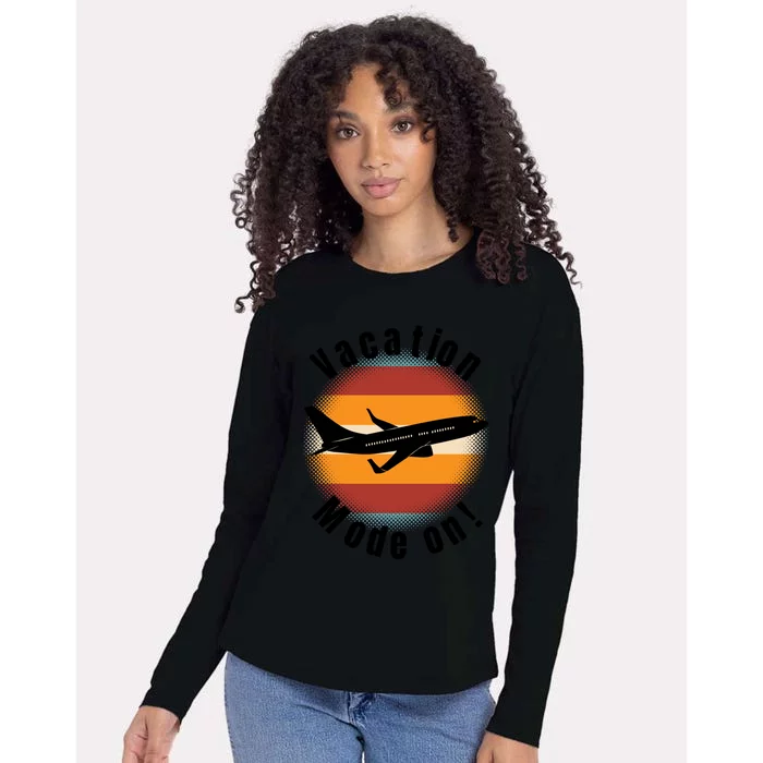 Vacation Mode On Vintage Sunset Airplane Travel Design Gift Womens Cotton Relaxed Long Sleeve T-Shirt