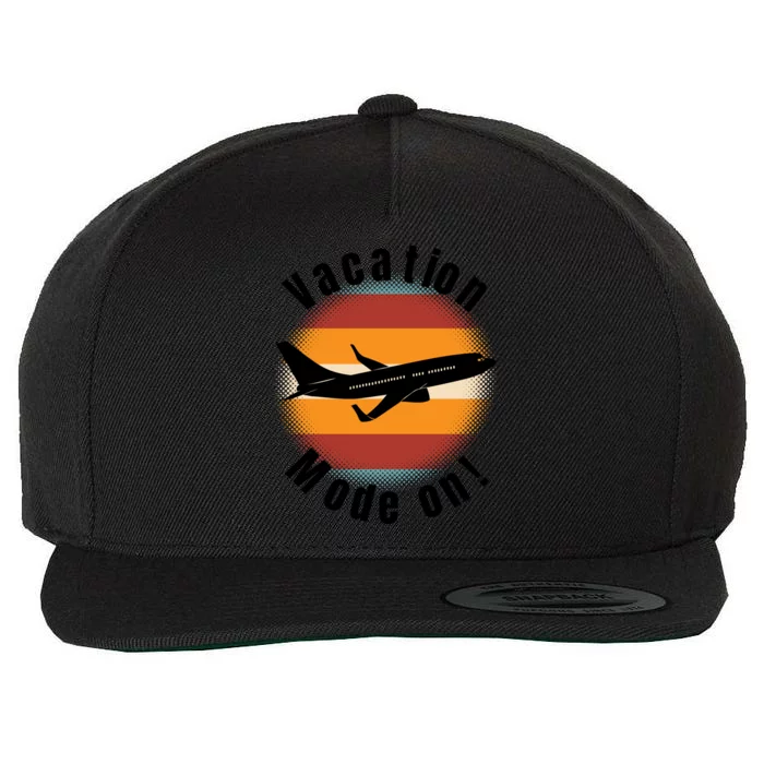 Vacation Mode On Vintage Sunset Airplane Travel Design Gift Wool Snapback Cap