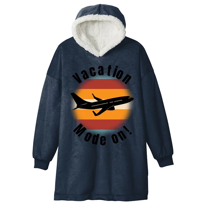 Vacation Mode On Vintage Sunset Airplane Travel Design Gift Hooded Wearable Blanket