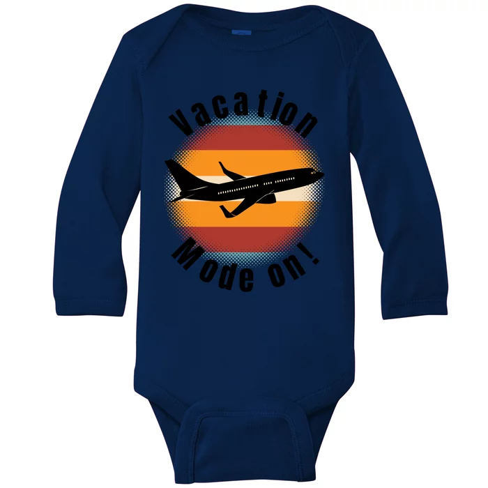 Vacation Mode On Vintage Sunset Airplane Travel Design Gift Baby Long Sleeve Bodysuit