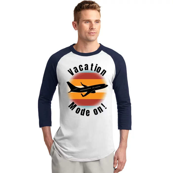 Vacation Mode On Vintage Sunset Airplane Travel Design Gift Baseball Sleeve Shirt