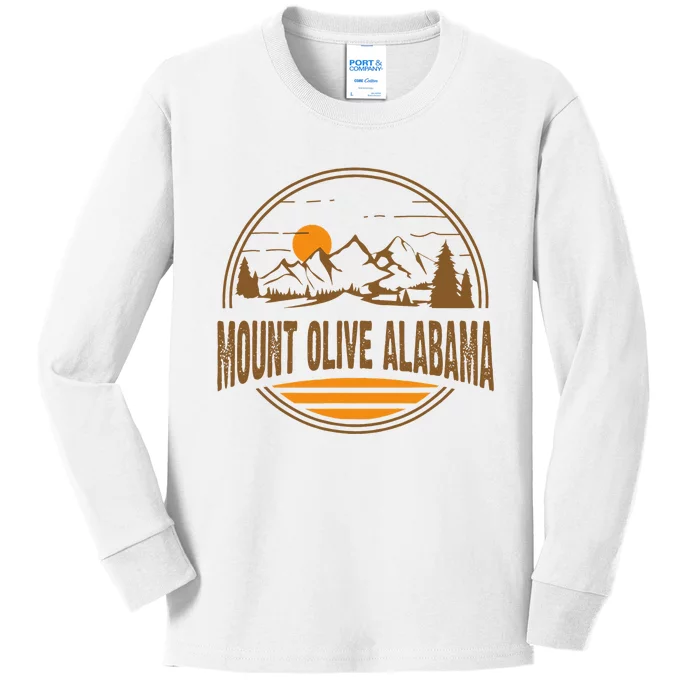 Vintage Mount Olive Alabama Mountain Hiking Souvenir Print Kids Long Sleeve Shirt