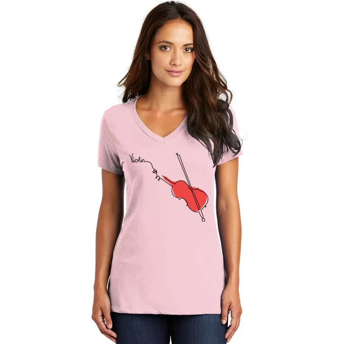 Violin Musician Orchestra Design OneLine Violin Women's V-Neck T-Shirt