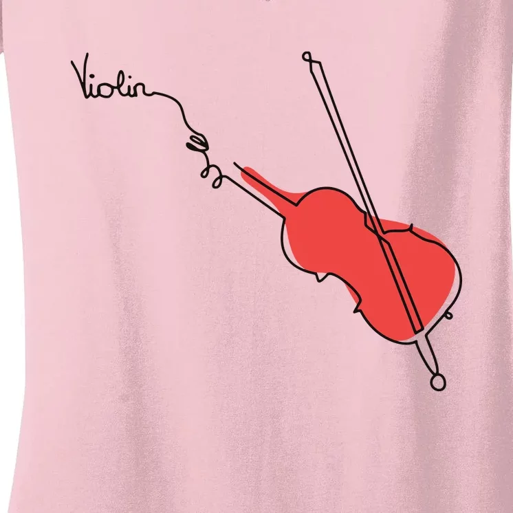 Violin Musician Orchestra Design OneLine Violin Women's V-Neck T-Shirt