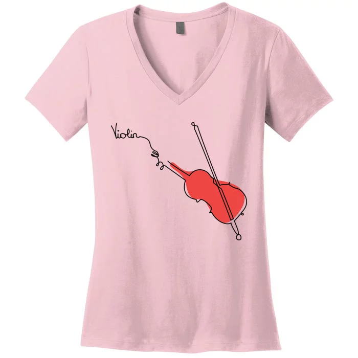 Violin Musician Orchestra Design OneLine Violin Women's V-Neck T-Shirt