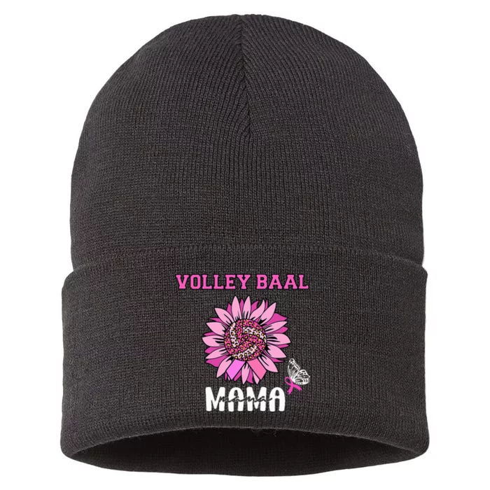 Volleyball Mom Pink Ribbon Breast Cancer Awareness Fighters Sustainable Knit Beanie