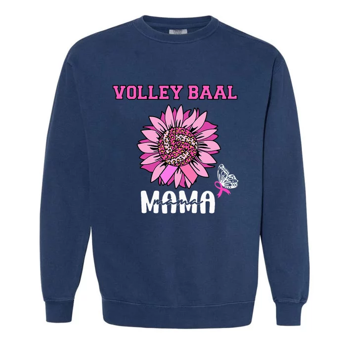 Volleyball Mom Pink Ribbon Breast Cancer Awareness Fighters Garment-Dyed Sweatshirt