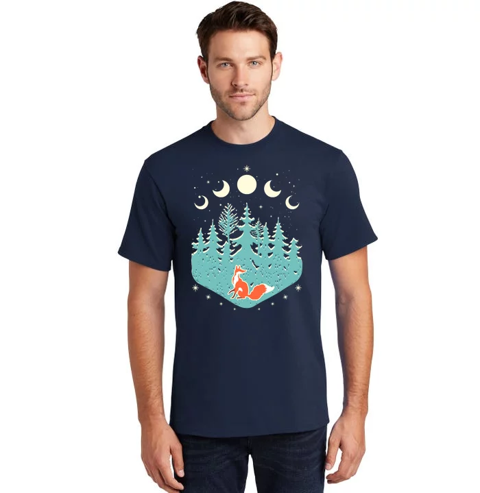 Vintage Moon Phases Forest Fox Tall T-Shirt