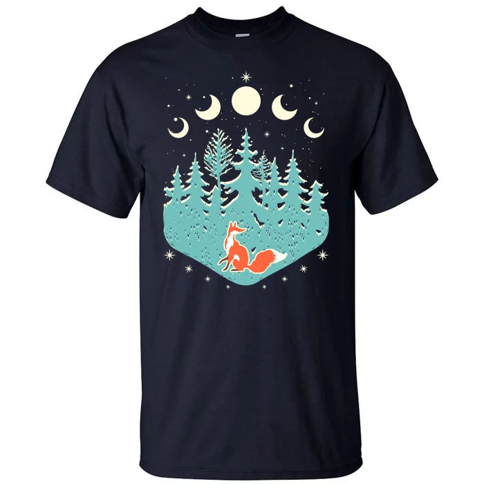 Vintage Moon Phases Forest Fox Tall T-Shirt