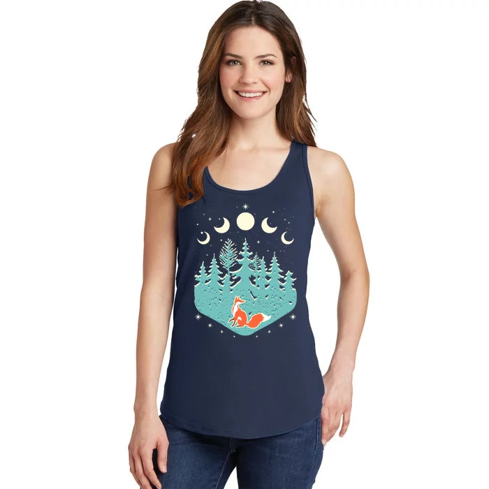 Vintage Moon Phases Forest Fox Ladies Essential Tank