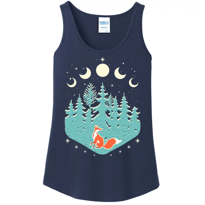 Vintage Moon Phases Forest Fox Ladies Essential Tank