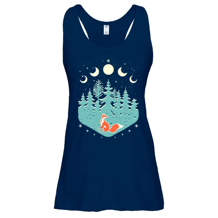 Vintage Moon Phases Forest Fox Ladies Essential Flowy Tank