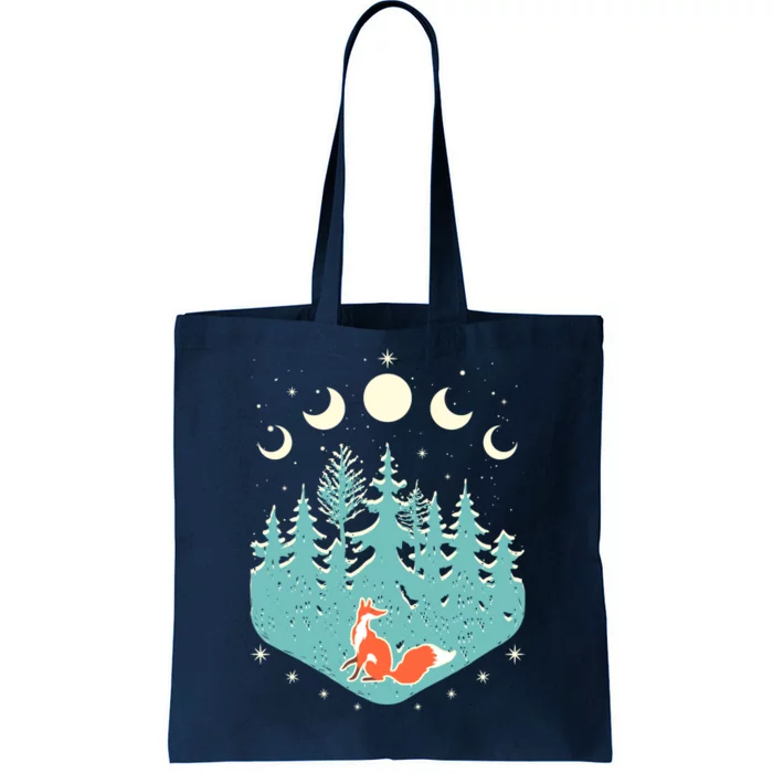 Vintage Moon Phases Forest Fox Tote Bag