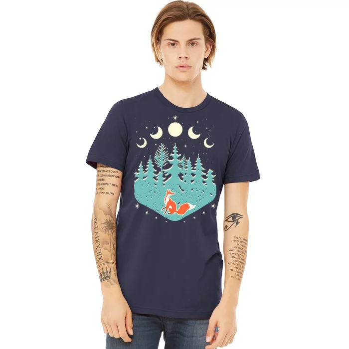 Vintage Moon Phases Forest Fox Premium T-Shirt