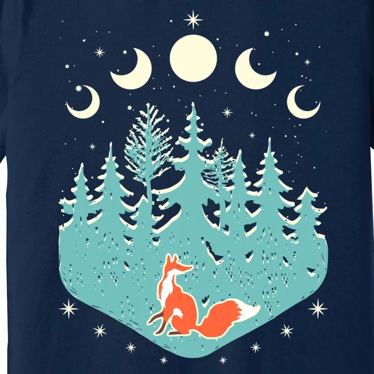 Vintage Moon Phases Forest Fox Premium T-Shirt