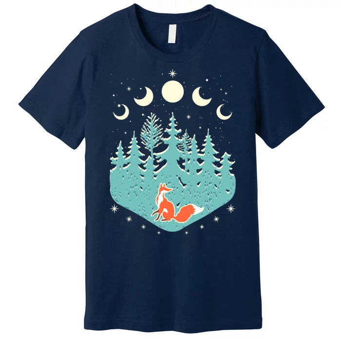 Vintage Moon Phases Forest Fox Premium T-Shirt