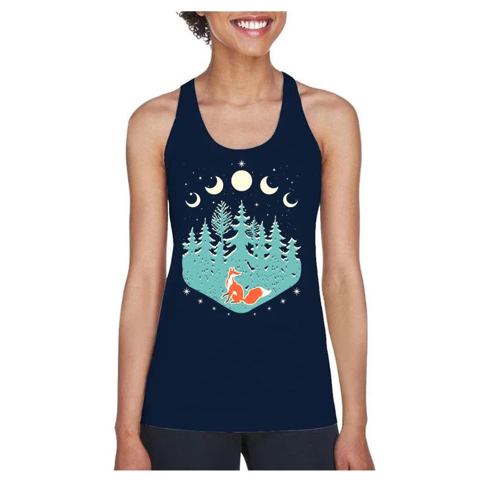 Vintage Moon Phases Forest Fox Women's Racerback Tank