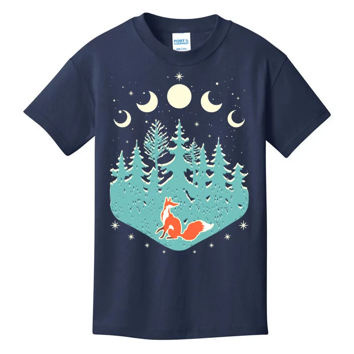 Vintage Moon Phases Forest Fox Kids T-Shirt