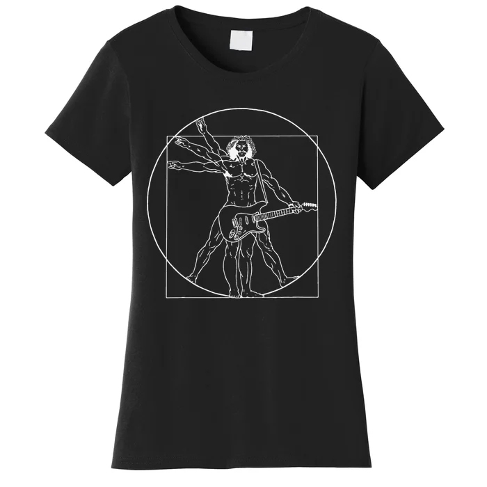 Vitruvian Man Playing Guitar Da Vinci Guitarist Music Lover Women's T-Shirt