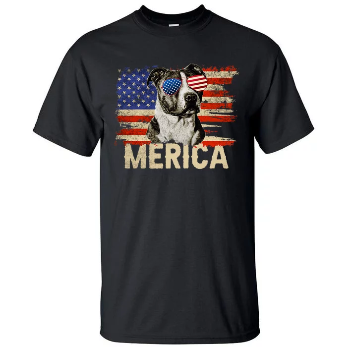 Vintage Merica Pitbull 4th Of July USA Patriotic Sunglasses Tall T-Shirt