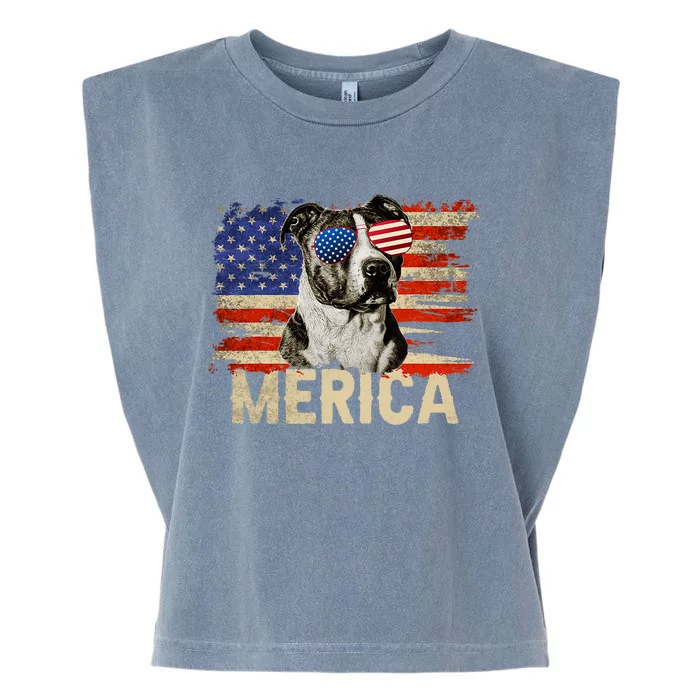 Vintage Merica Pitbull 4th Of July USA Patriotic Sunglasses Garment-Dyed Women's Muscle Tee