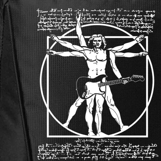 Vitruvian Man Playing The Guitar Da Vinci Guitarist Leonardo Da Vinci Parody City Backpack