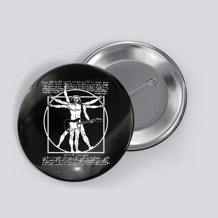 Vitruvian Man Playing The Guitar Da Vinci Guitarist Leonardo Da Vinci Parody Button