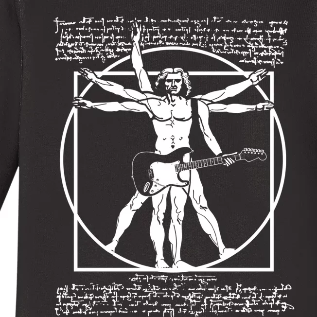 Vitruvian Man Playing The Guitar Da Vinci Guitarist Leonardo Da Vinci Parody Baby Long Sleeve Bodysuit