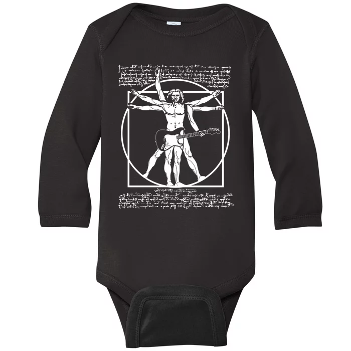 Vitruvian Man Playing The Guitar Da Vinci Guitarist Leonardo Da Vinci Parody Baby Long Sleeve Bodysuit