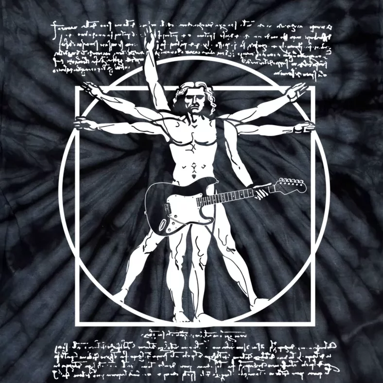 Vitruvian Man Playing The Guitar Da Vinci Guitarist Leonardo Da Vinci Parody Tie-Dye T-Shirt