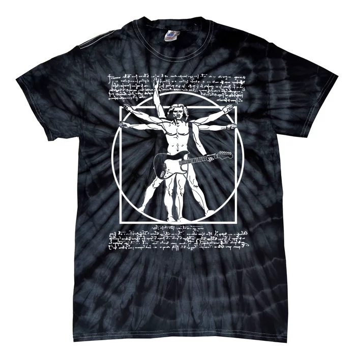 Vitruvian Man Playing The Guitar Da Vinci Guitarist Leonardo Da Vinci Parody Tie-Dye T-Shirt