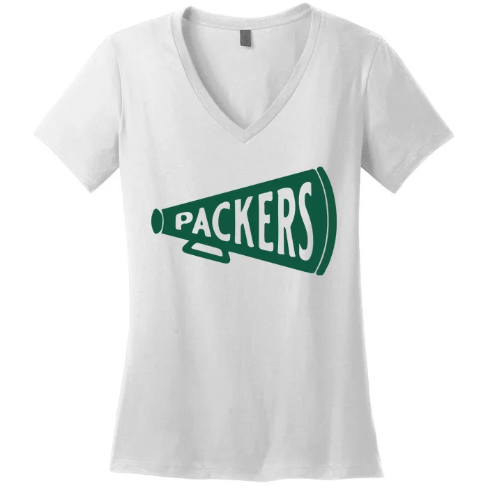 Vintage Megaphone Packers Women's V-Neck T-Shirt