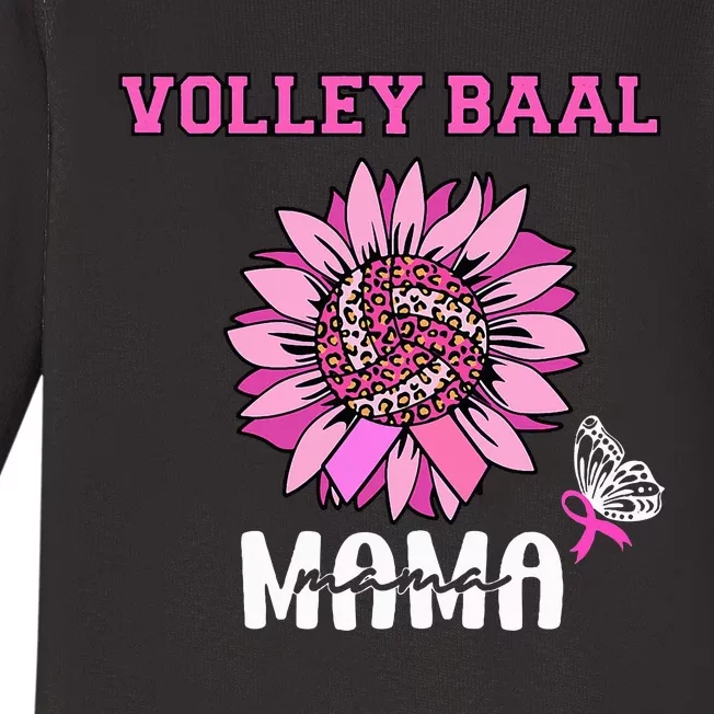 Volleyball Mom Pink Ribbon Breast Cancer Awareness Fighters Baby Long Sleeve Bodysuit