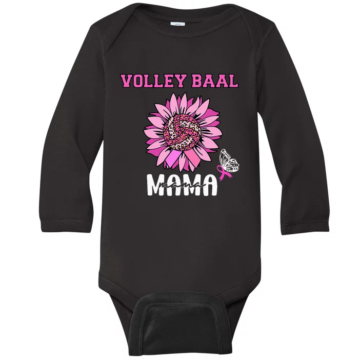 Volleyball Mom Pink Ribbon Breast Cancer Awareness Fighters Baby Long Sleeve Bodysuit