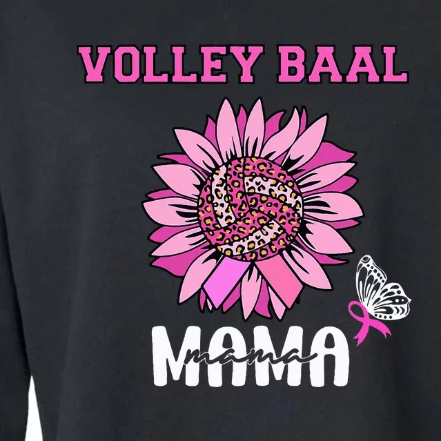 Volleyball Mom Pink Ribbon Breast Cancer Awareness Fighters Cropped Pullover Crew